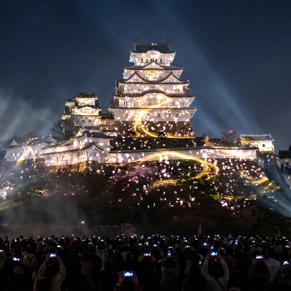 城郭の天守と石垣への投影(イメージ)
